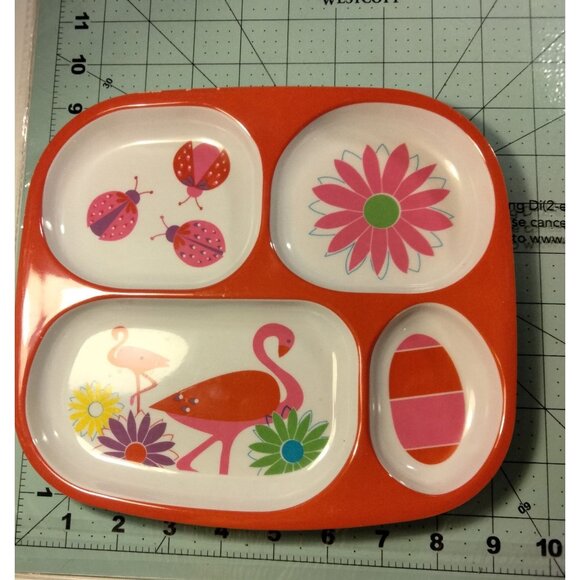 Cynthia Rowley Toddler Plate 4 section kids Pink falmingo Ladybug Melamine - Picture 7 of 7